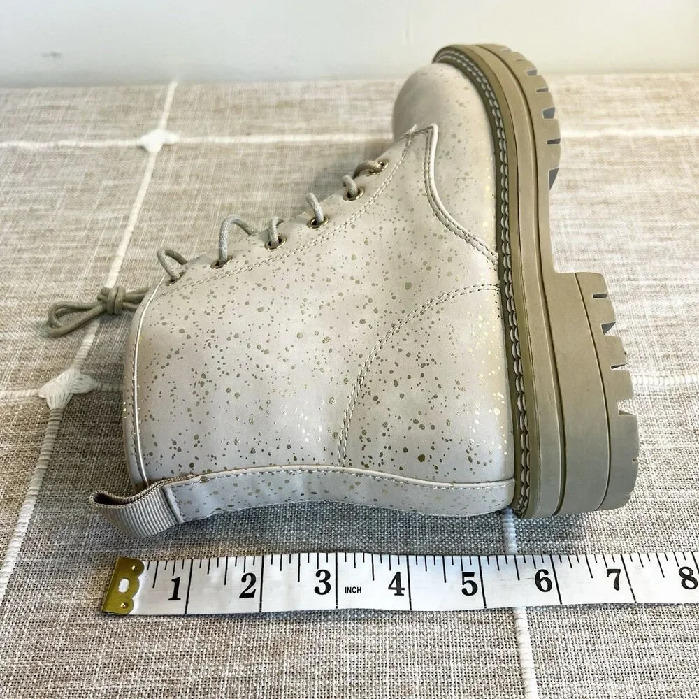 MIA Girl Cammy Combat Boots Beige Gold Paint Splatter NEW Girls Sz 3 Side Zip